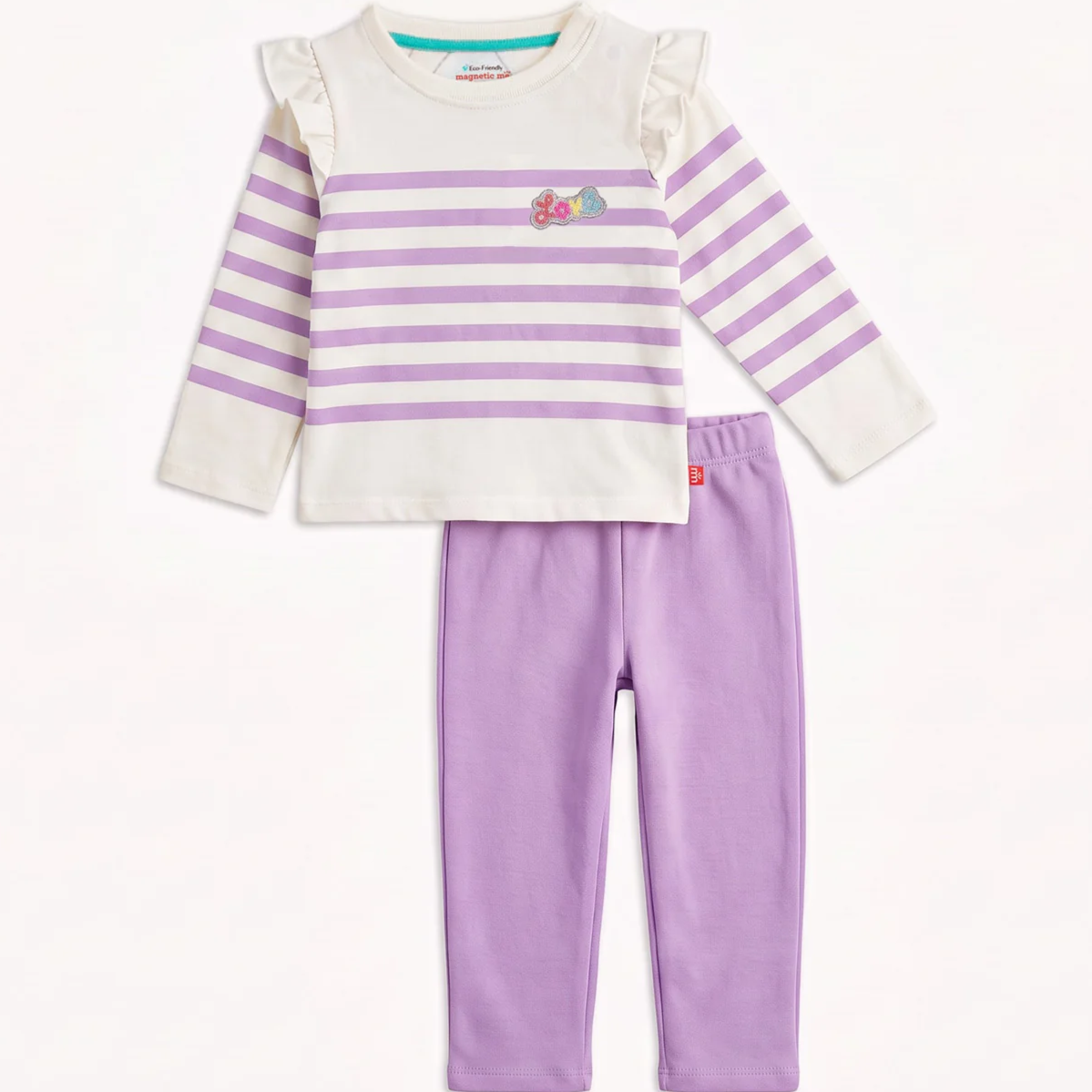 Lavender Stripe Jersey & French Terry With Patch Magnetic Top & Pant Set