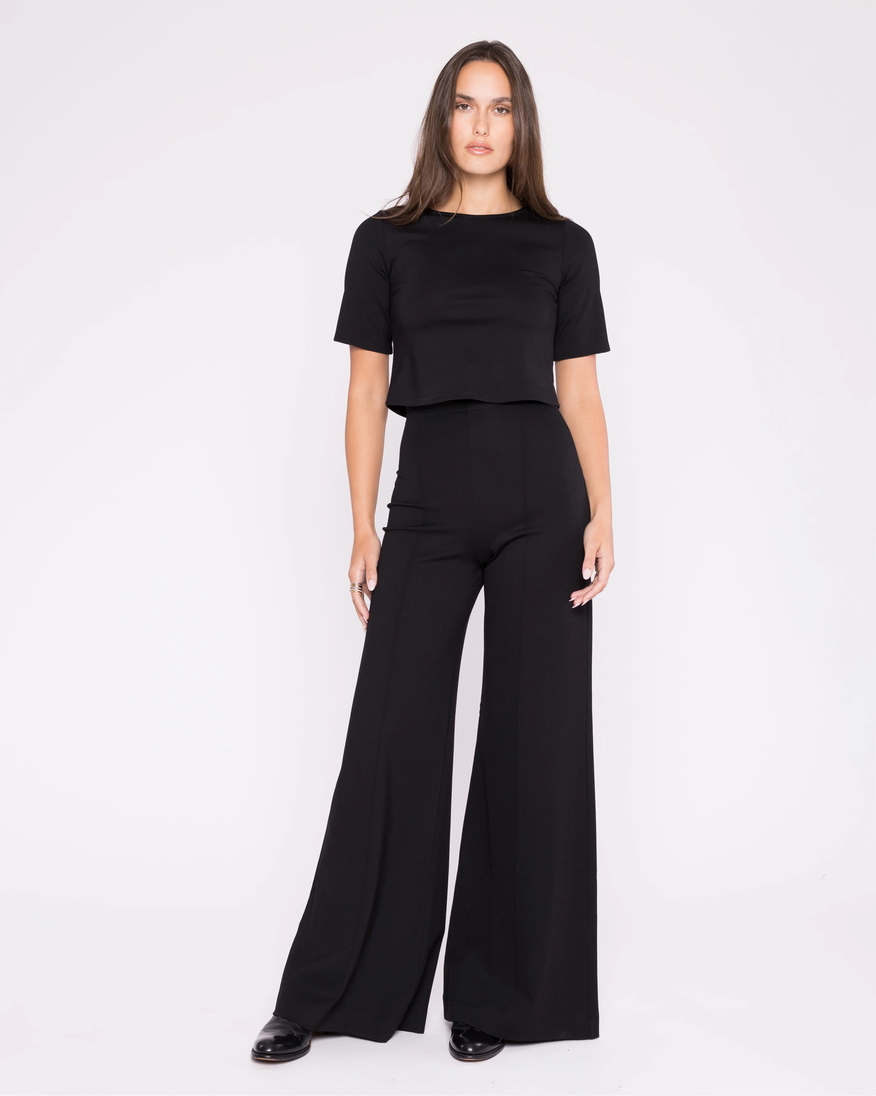 Ripley Rader Black Ponte Knit Long Wide Leg Pant