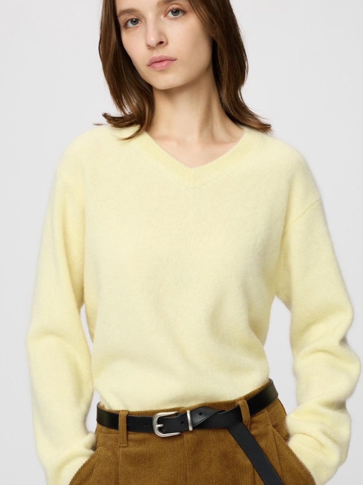 Fluffy Cashmere Relaxed V-Neck Sweater