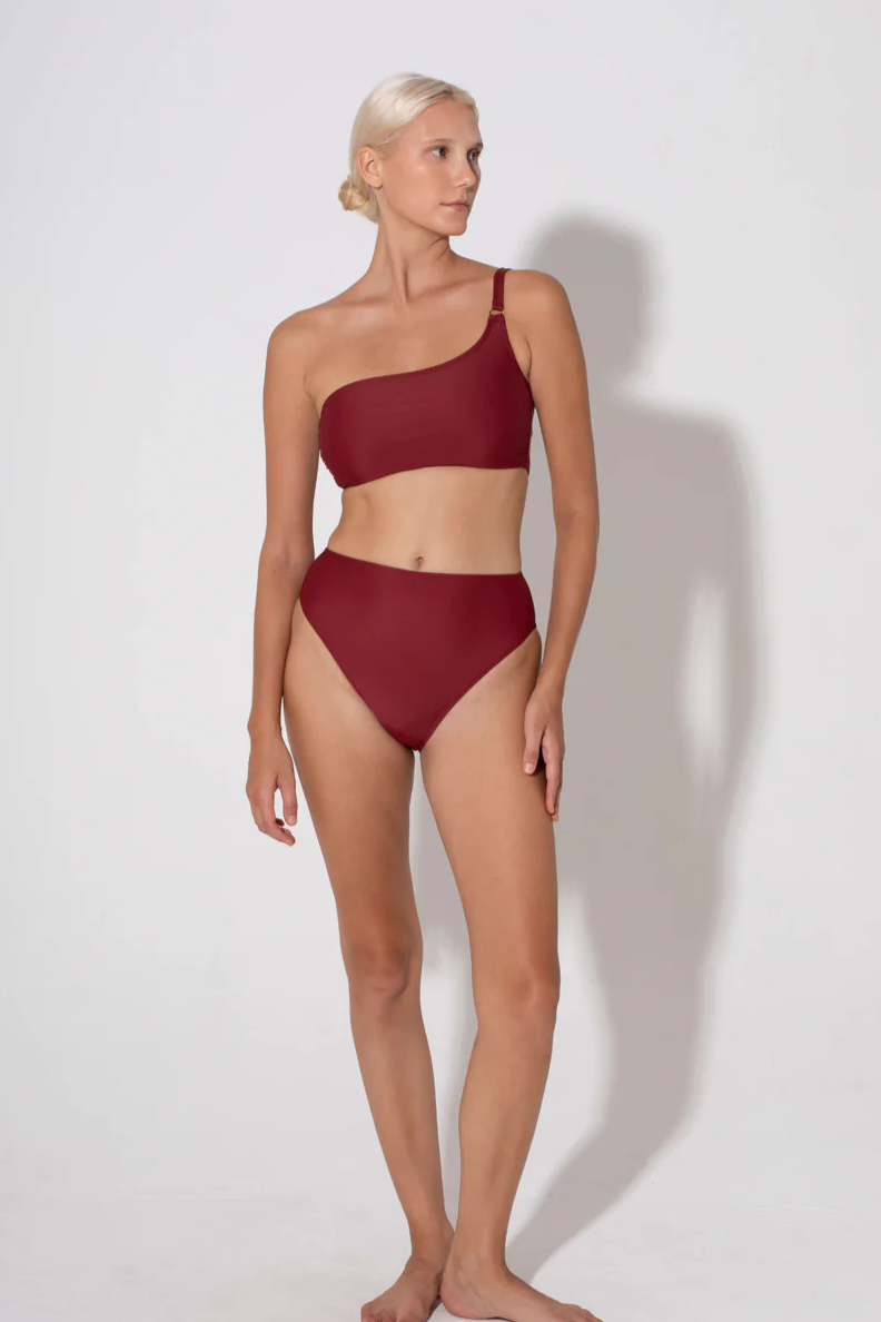 Annie One Shoulder Bandeau Top Burgundy