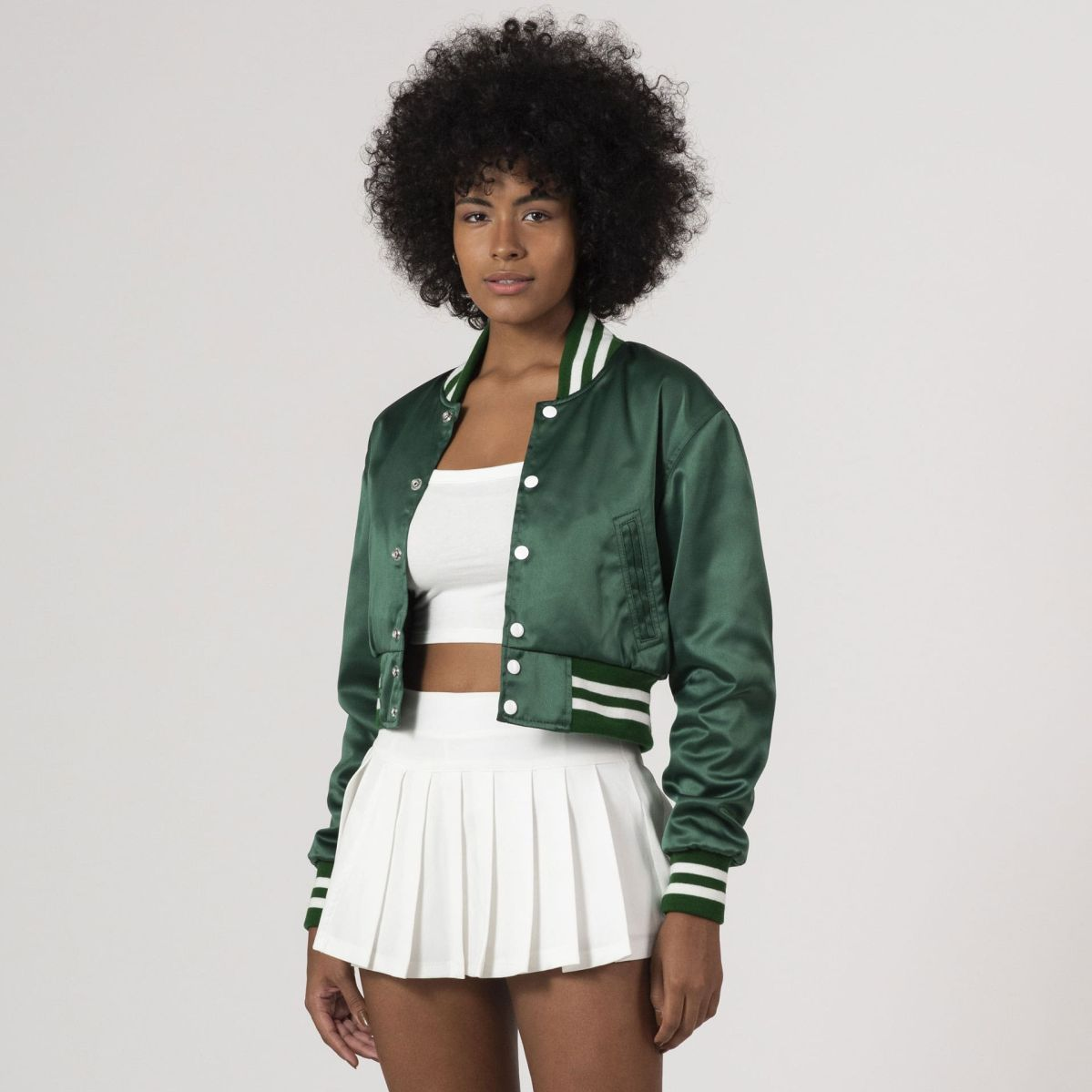 Varsity Base Kelly Green Satin Crop Top Jacket