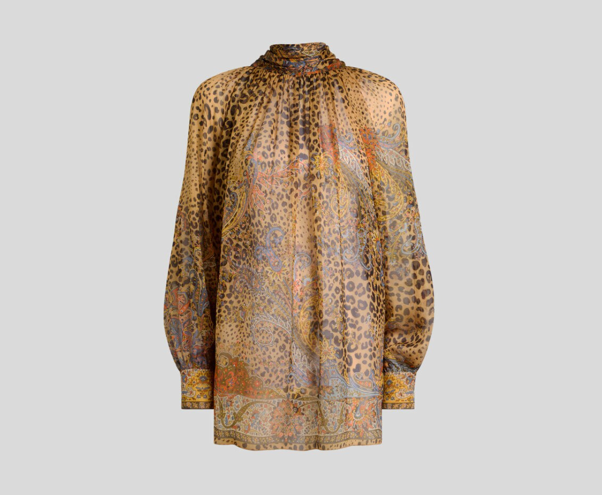 Etro SILK BLOUSE WITH SILK SCARF AND PAISLEY AND ANIMAL MOTIF