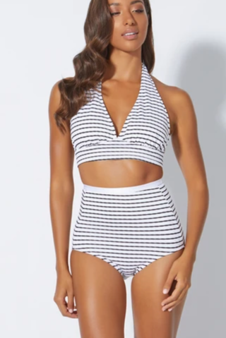 Bellina Halter Bikini Top Black & White Stripes