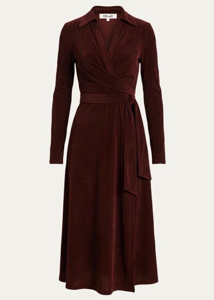 BERGDORF GOODMAN DIANE VON FURSTENBERG PHOENIX CORDUROY JERSEY MIDI WRAP DRESS