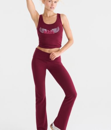 Von Dutch Winged Logo Mid-Rise Fold-Over Bootcut Pants