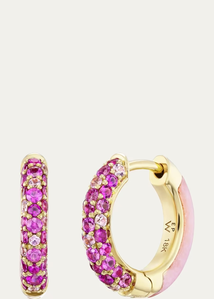 Baby Duet 18K Yellow Gold, Sapphire & Opal Hoop Earrings