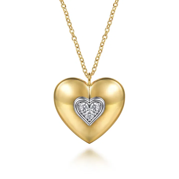 Soraya - 14K White Yellow Gold Pave Diamond Heart Pendant Necklace