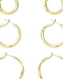 Gold Hoop Earrings Set for Women: Thick 14k Gold Plated Oval Teardrop Sensitive Ear Jewelry Pack Hypoallergenic Hoops Earringsfor Women Fashion (20-35mm)