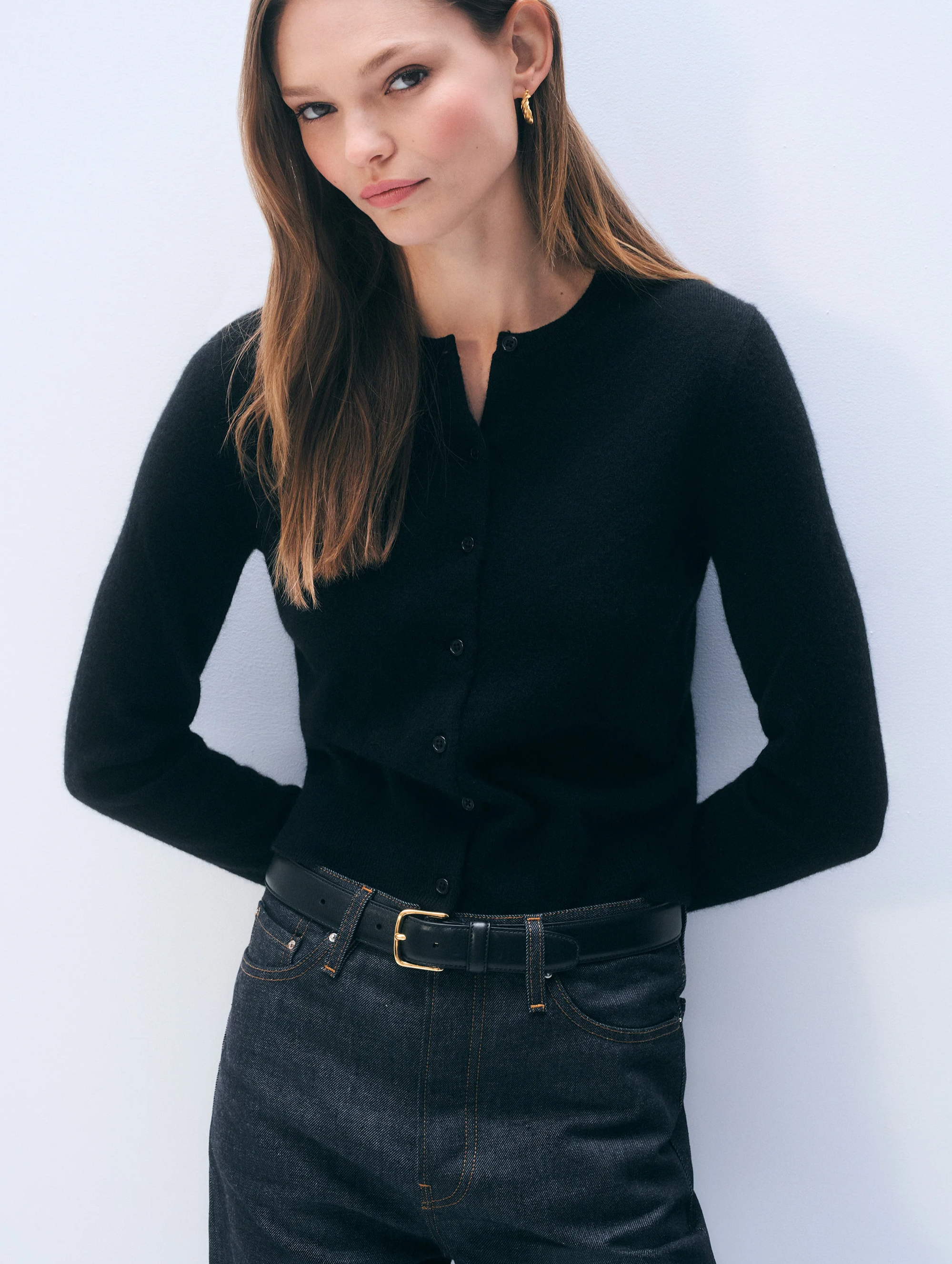 Cashmere Crewneck Cardigan | Black