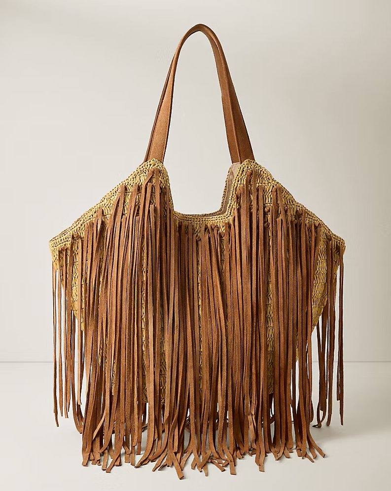 Rhiannon Suede Fringe Raffia Tote