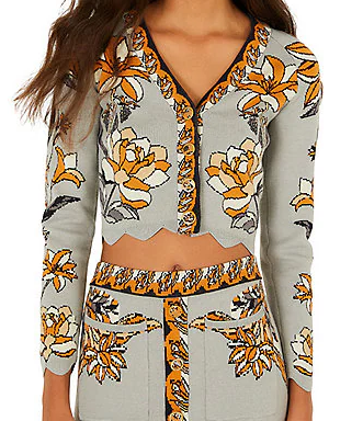 Stained Glass Beauty Printed V-Neck Long Sleeve Button Front Coordinating Knit Top
