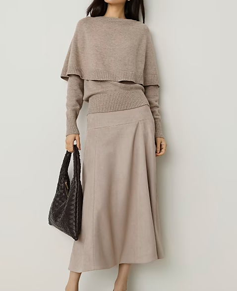 Full Midi Skirt in Faux Suede