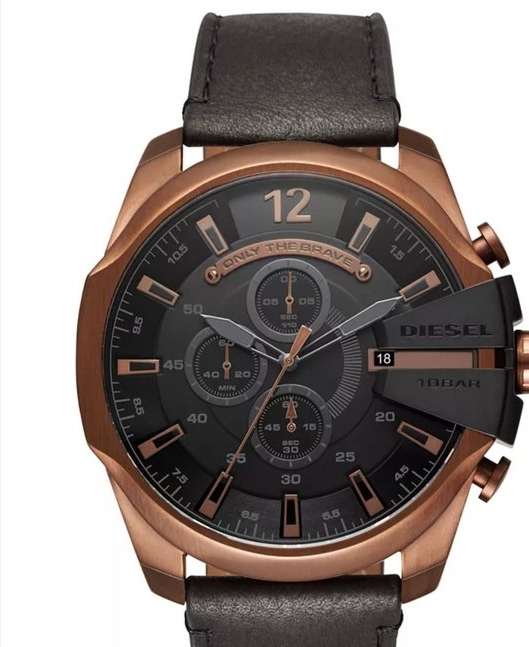 Men's Chronograph Mega Chief Black Leather Strap Watch 51mm