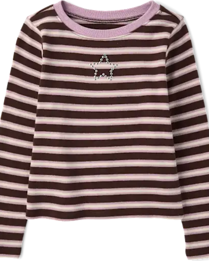 Girls Striped Embellished Top