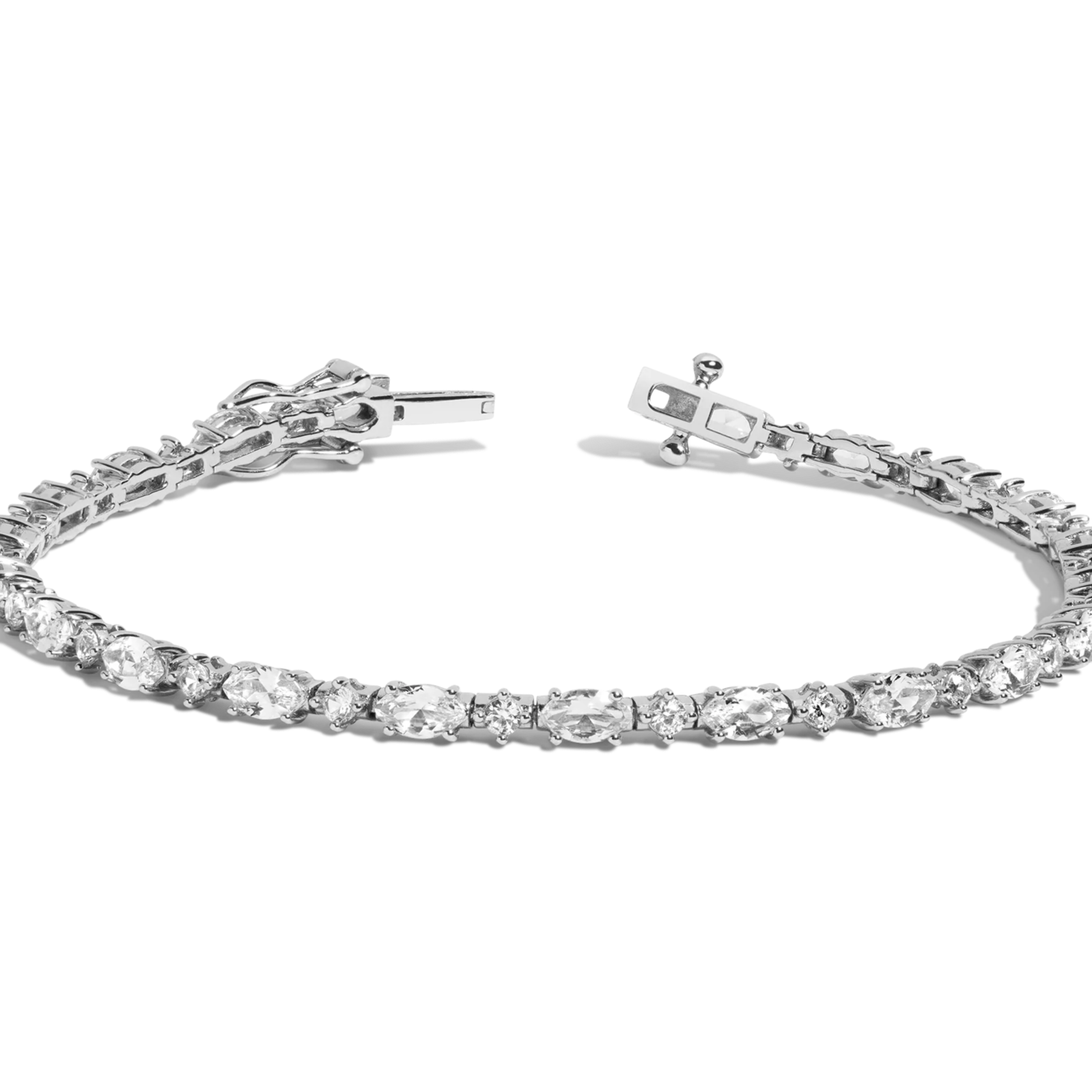 Lab Grown White Sapphire Marquise & Round Tennis Bracelet