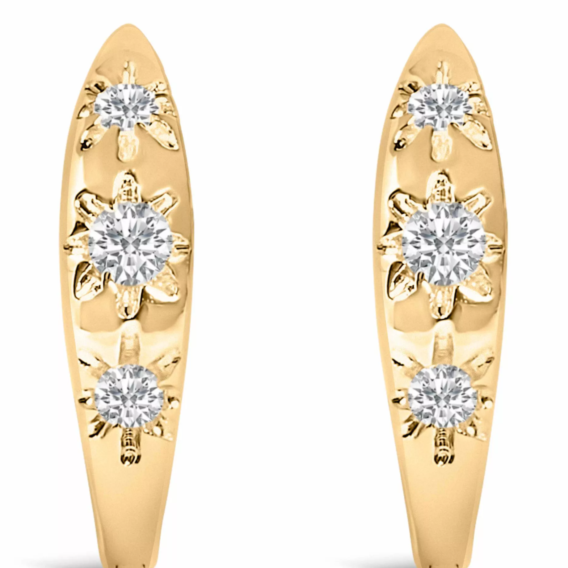 Lab Created 10K Gold 1/5 Cttw Lab Grown Diamond Three Stone Huggie Hoop Earrings