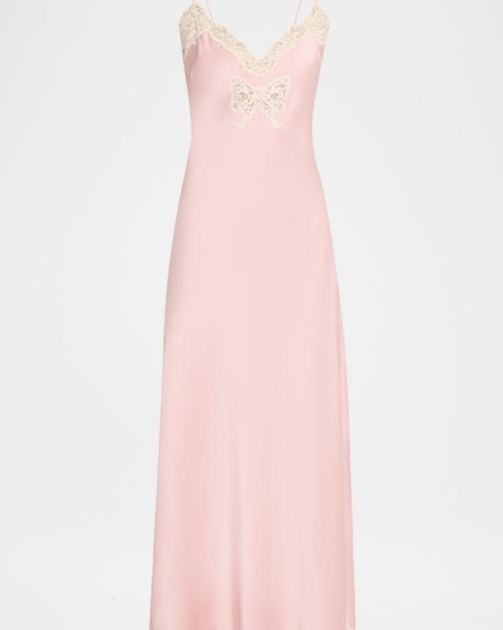Lomira Bow Applique Satin Slip Dress
