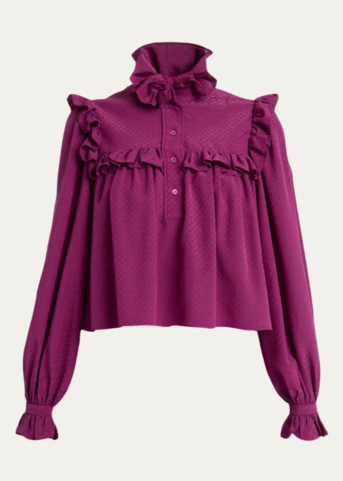 Textured Ruffled Silk Top