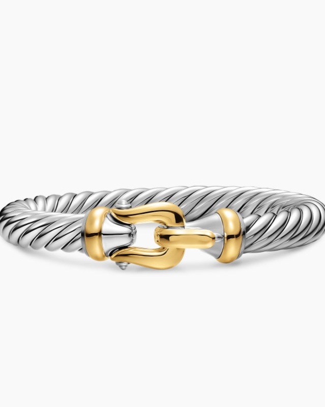 Cable Flex Buckle Bracelet In Sterling Silver With 14k Yellow Gold 9mm