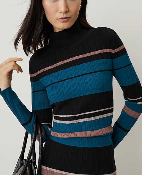 Colorblock Ribbed Turtleneck Sweater