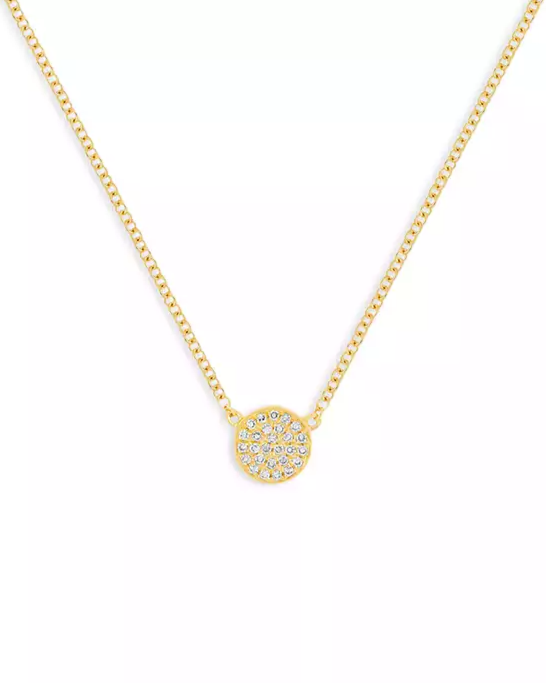 14K Yellow Gold Diamond Mini Disc Pendant Necklace, 16-18"