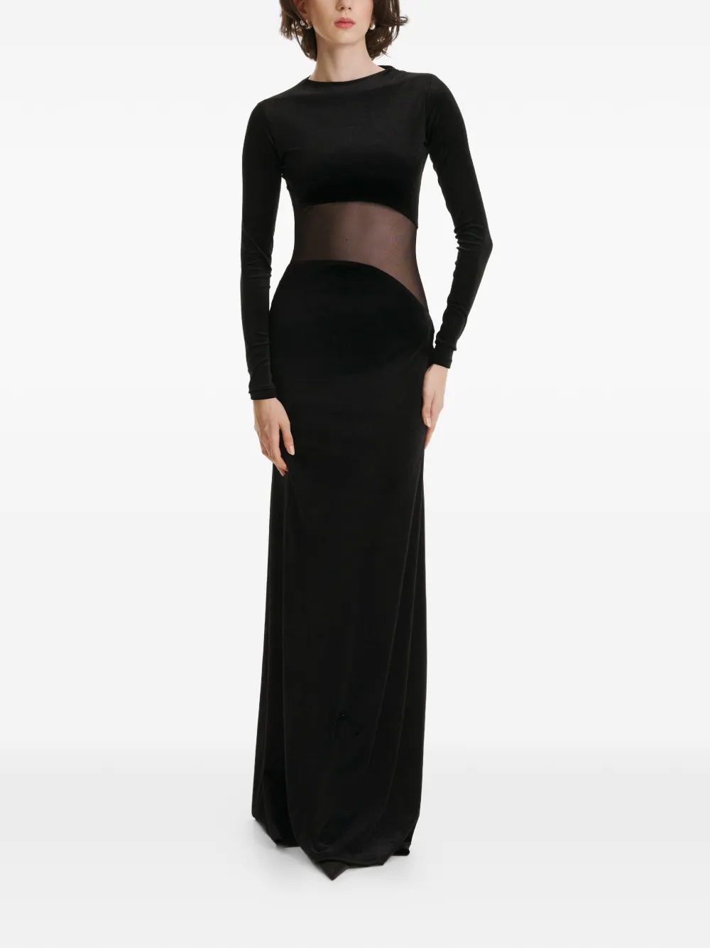 Long-sleeves velvet maxi dress