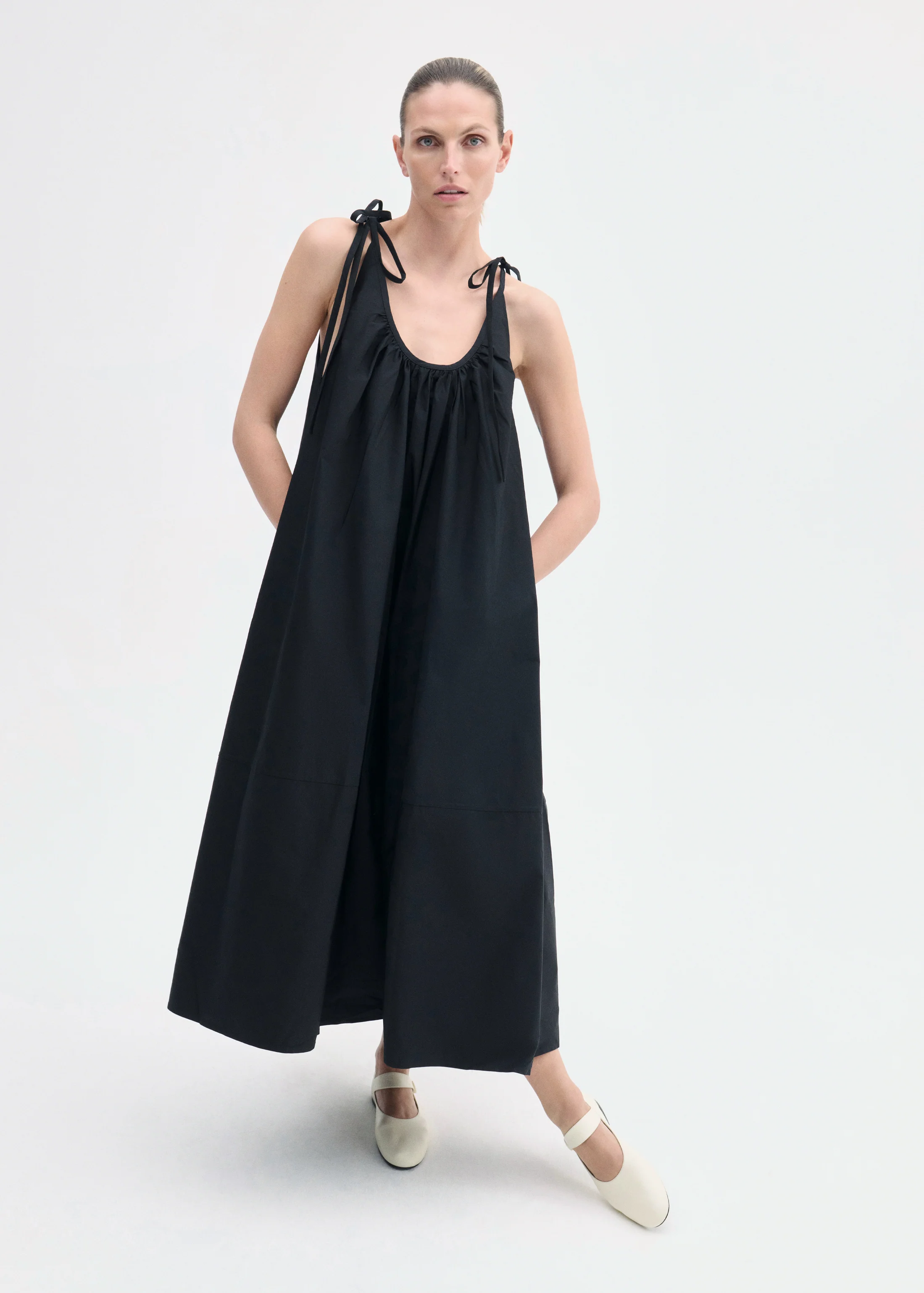 Gathered Halter Dress in Cotton Poplin