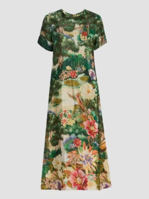 Garden-Print A-Line Maxi Dress