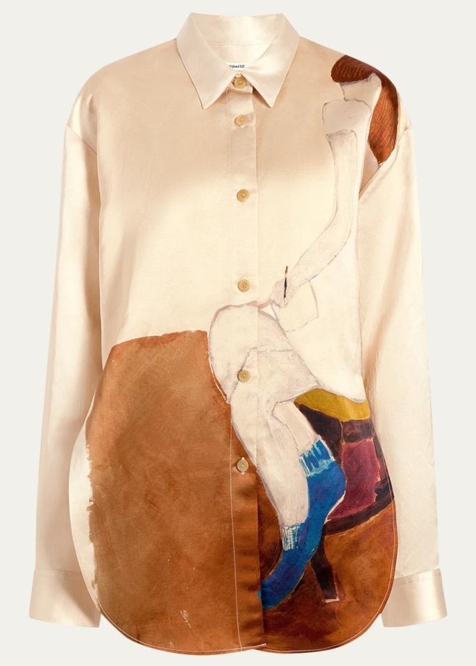 BERGDORF GOODMAN KHAITE GOYA ARTWORK SATIN TOP