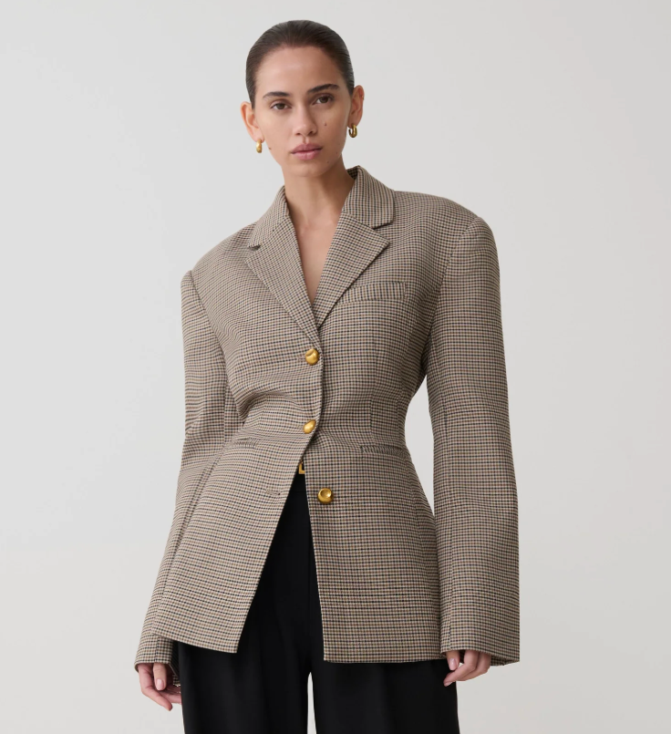 Mila Shaped Blazer - Tan Check