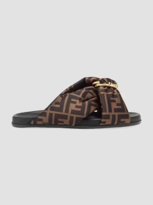 Fendi Feel Knot Leather Slide Sandals