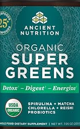 Organic Super Greens Powder, Probiotics, Spirulina, 25 Servings