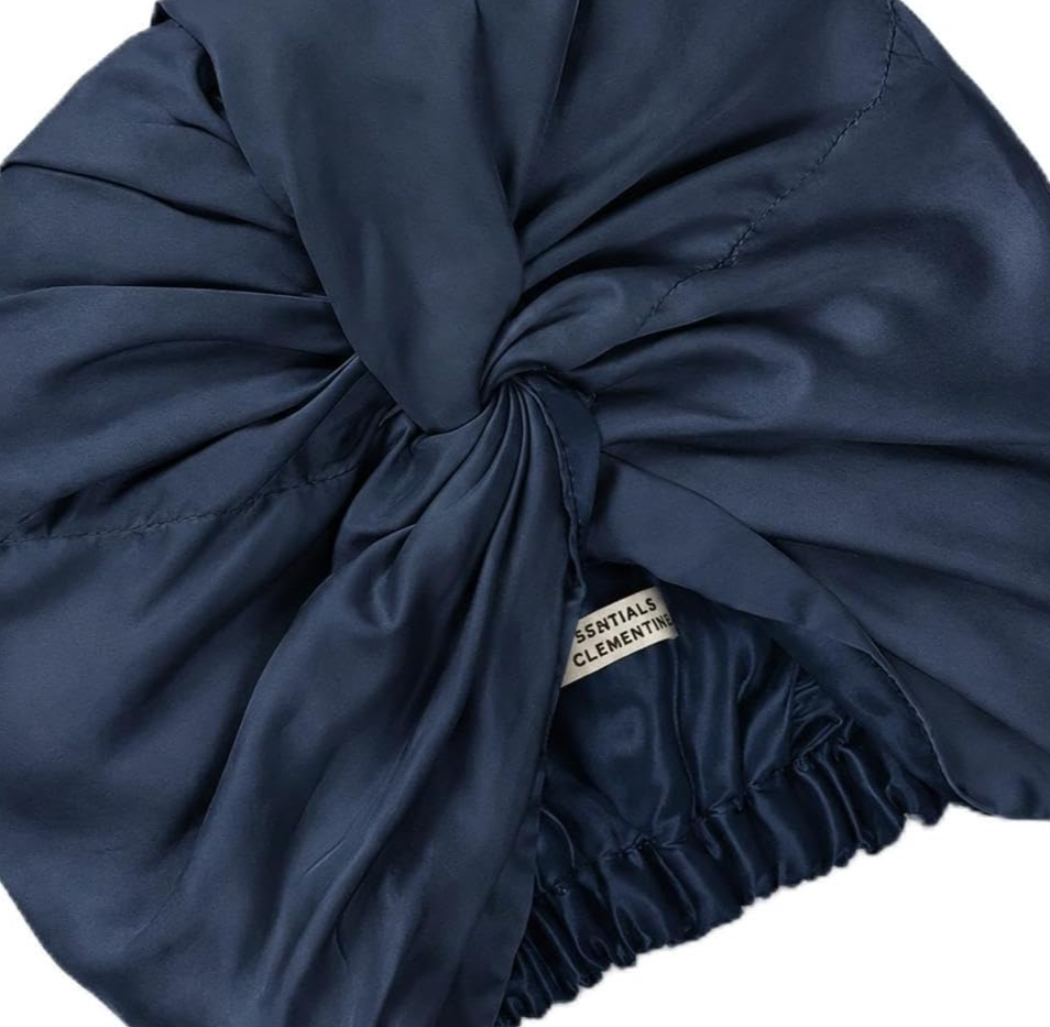 100% Mulberry Silk Sleep Bonnet by Clementine Essentials — Midnight Tide Blue
