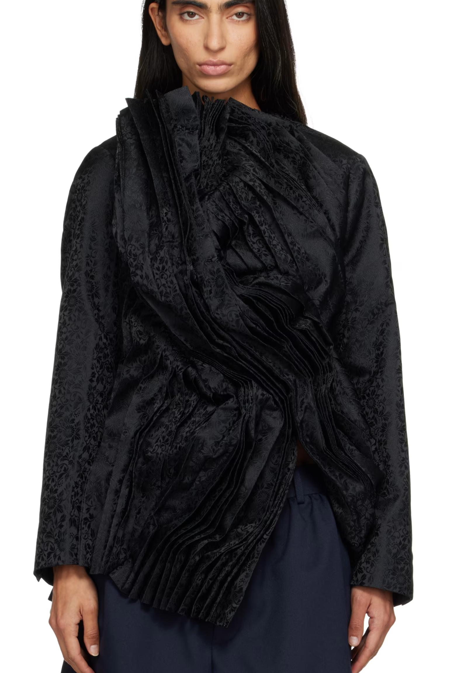 Black Jacquard Flower Pattern Jacket