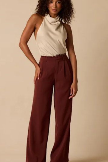 Lea Berry Red Lace Trim Trouser Pants