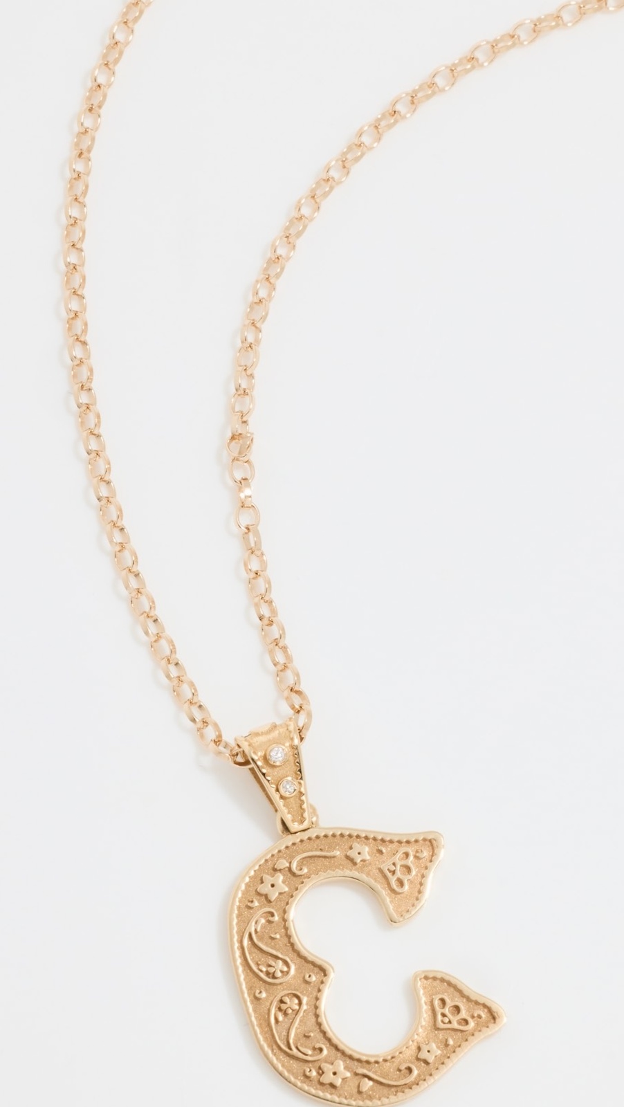 14k Gold Small Southwestern Initial Charm 1.8 Rolo Chain For Charm C