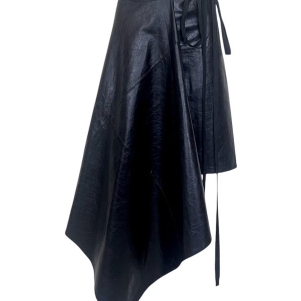 Ann Demeulemeester Fall 2000 Black Lambkin Leather Asymmetric Wrap Skirt