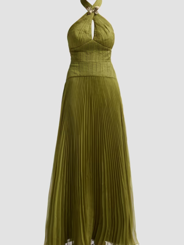 Alaina Pleated Halterneck Gown