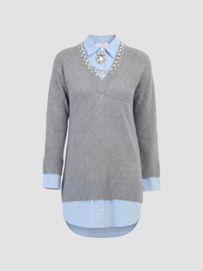 Santina Mixed-Media Mini Sweaterdress