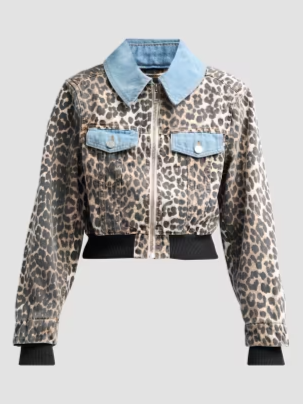 Leopard Print Denim Bomber Jacket