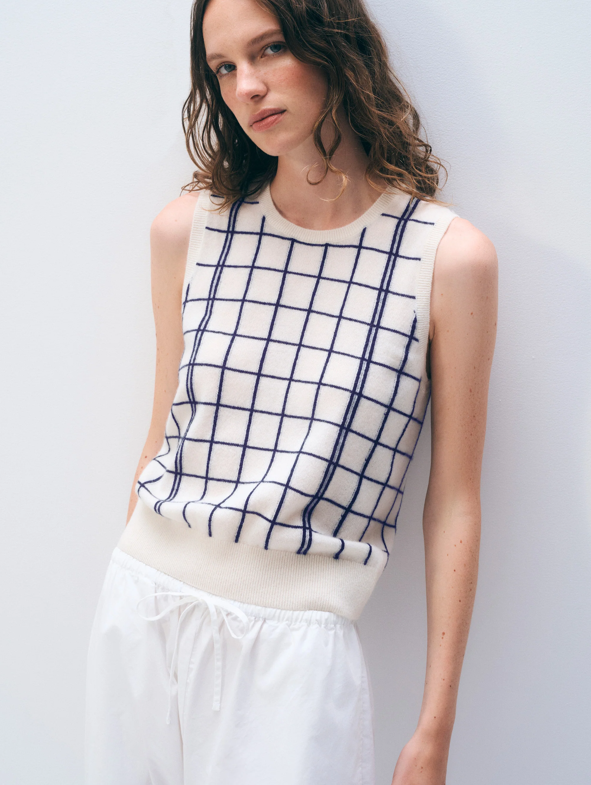 Cashmere Windowpane Vest | Soft White