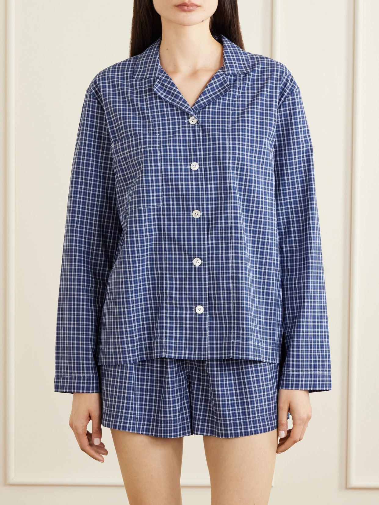 Checked organic cotton pajama shirt