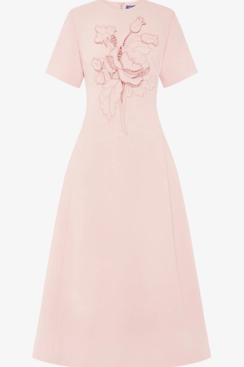 Caroline Appliqué Short Sleeve Midi Dress - Dusty Pink