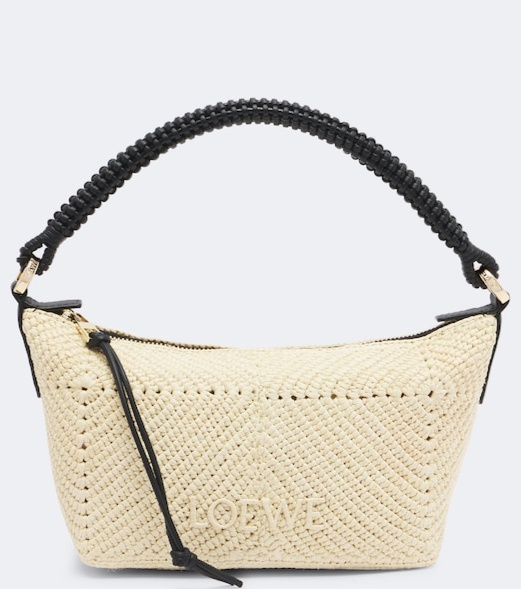 Cala Mini leather-trimmed raffia top-handle bag