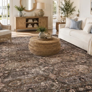 WAYFAIR PERSIAN ALLOVER CHESTNUT BROWN MACHINE WASHABLE NON-SLIP BACKING AREA RUG