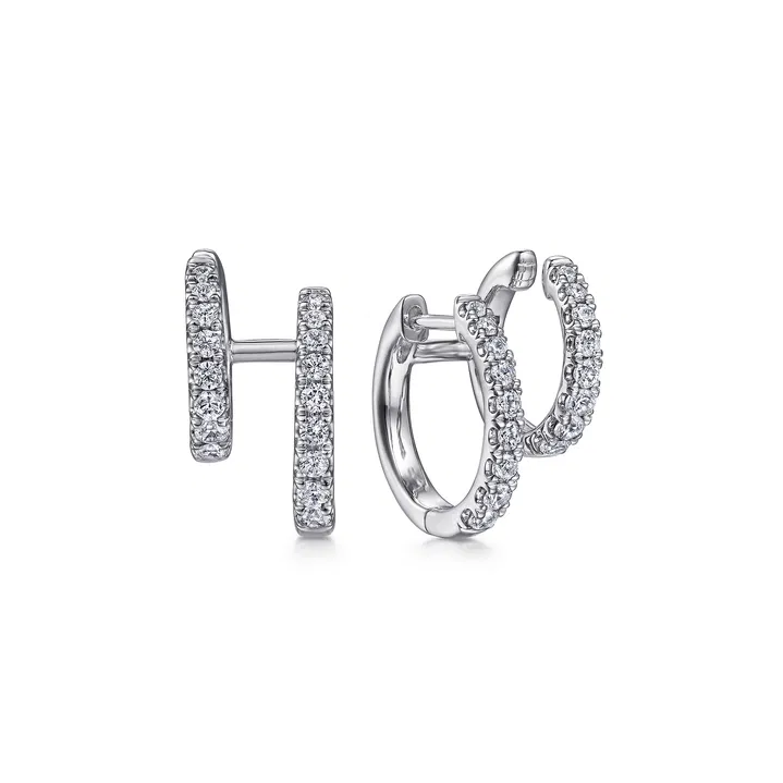 14K White Gold Diamond Easy Stackable Earrings