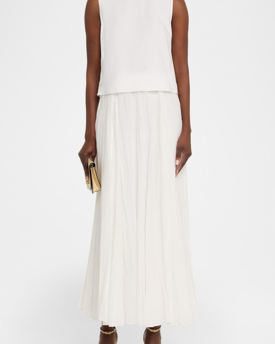 Crinkled Plissé Cotton-Blend Maxi Skirt