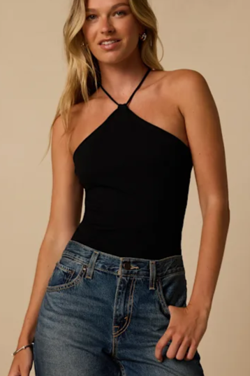 Delphine Black Halter Tank Top
