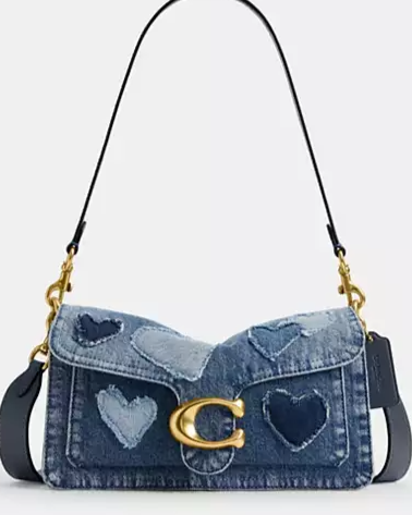 Tabby Shoulder Bag 26 In Regenerative Cotton Denim With Hearts