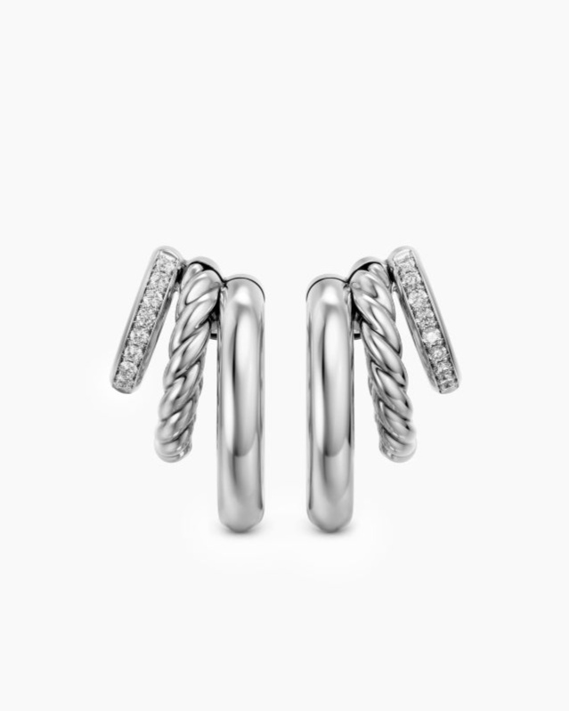 Dy Mercer Multi Row Earrings In Sterling Silver With Diamonds 18mm